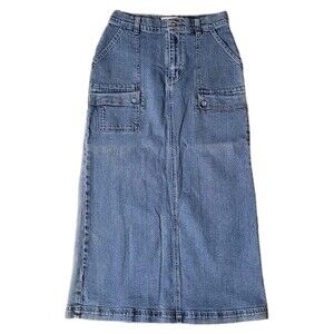 Eddie Bauer Denim Maxi Pencil Cargo Skirt Womens 4P Blue Western Boho Cowgirl